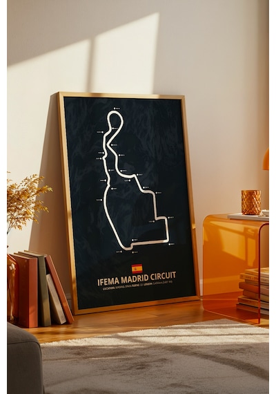 Madrid F1 Pisti Ahşap Çerçeveli Tablo Madrid Gp Yarış Poster