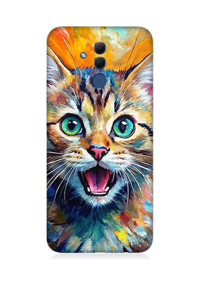 Huawei Mate 20 Lite Uyumlu Parlayan Gözlü Neşeli Kedi Desenli Silikon Kılıf Çok Renkli