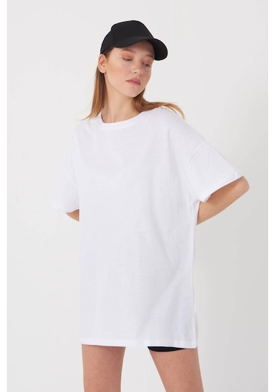 Blackjack Giyim Düz Beyaz Oversize Tshirt Kadın Beyaz