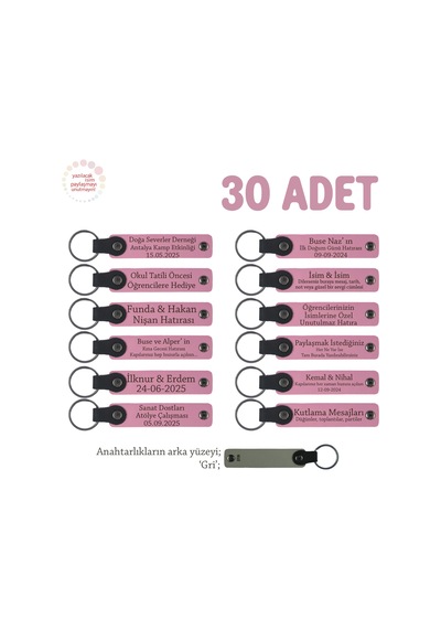 Pembe & Gri, Öğretmenler Günü Kutlamasında Dağıtılacak, 30'lu Set, İsim Yazılı Hatıra Anahtarlık
