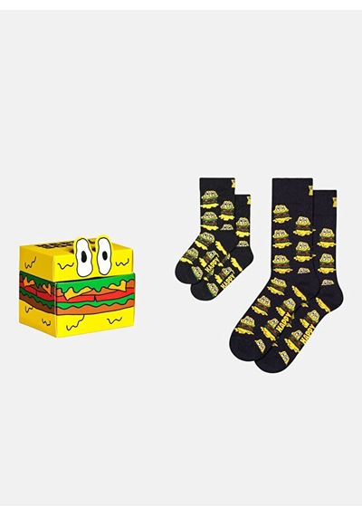 Happy Socks Siyah Erkek Desenli Çorap Mini & Me 2-pack Smelly Burger Sock