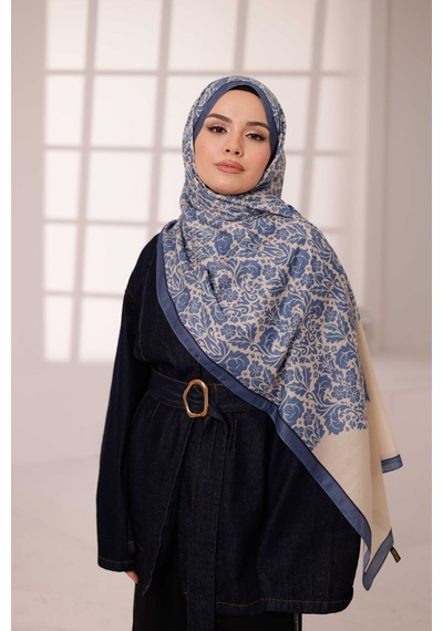 Mimiyum Nevra Desen Soft Şal Mavi