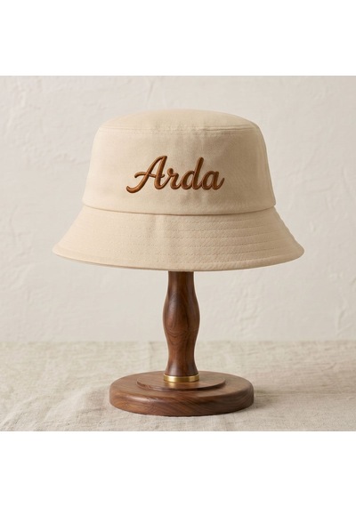 Bk Gift Kişiye Özel İsim Nakışlı Unisex Bucket Şapka Krem Pamuk Gabardin Kumaş Yazlık Şapka