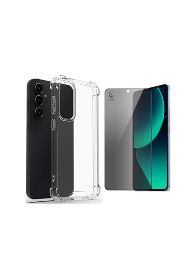 Samsung Galaxy Uyumlu S23 Fe Köşe Dolgulu Anti Shock Telefon Kılıfı Ve Hayalet Privacy Ekran Koruyucu Şeffaf