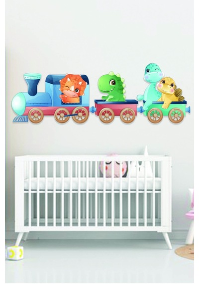 Trene Binmiş Bebek Dinazorlar Çocuk Odası Sticker 120x40 Cm