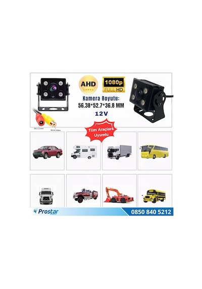 Ahd 1080p/analog Orta Boy Gece Görüşlü Rca Av Soketli Kamyon Tır Otobüs Kamerası