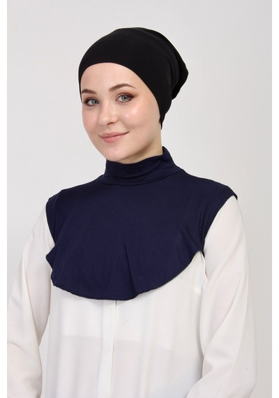 Manolyaşal İslamic Hijab Düz Balıkçı Yakalı Kurtarıcı Boyunluk Lacivert