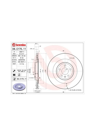 Fren Dıskı X1 Audı A6 4g2 . A8 4h Rr Brembo 09.c170.11-4h0615601f