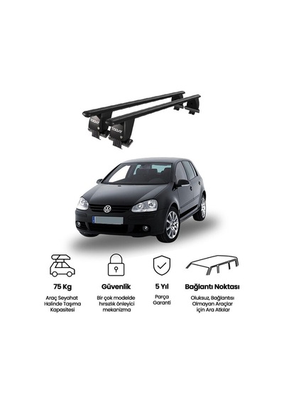 Royal Volkswagen Golf 2003-2008 Uyumlu Siyah Ara Atkı Port Bagaj Tavan Barı