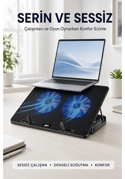 Uptech Laptop Soğutucu Çift Fanlı Ayarlanabilir Dizüstü Bilgisayar Soğutma Fanı