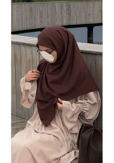 Qalortex Scarf Premium Jakarlı Hüma Büyük Boy Eşarp-acı Kahve indigo