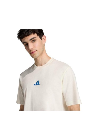Adidas Essentials Small Logo Single Jersey Erkek Ekru Yuvarlak Yaka Tişört Ekru