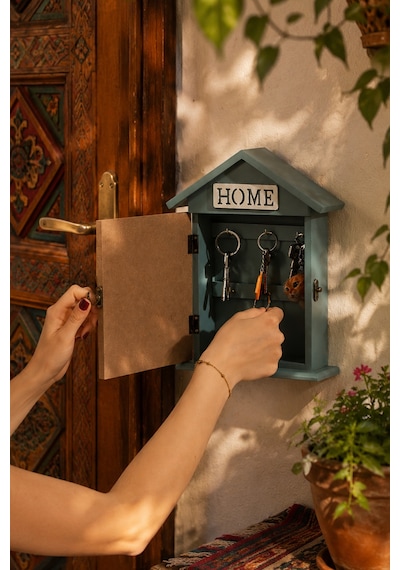 Porsima 2073 Duvara Montajlı Dekoratif Anahtarlık Dolabı - Duvar Askılı Anahtar Saklama Kabini 17x27,5cm