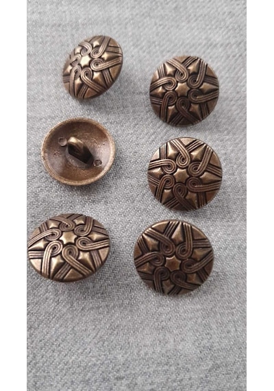 Antık Sarı Metal Düğme 18 Mm 6 Adet