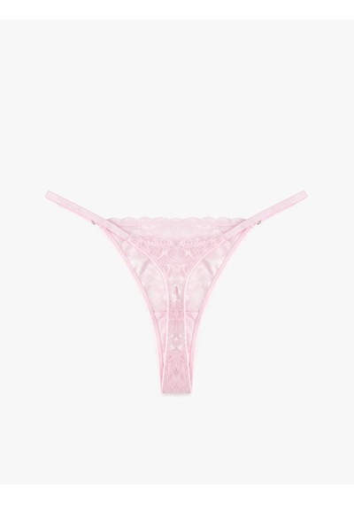 Koton Rahat Kalıp Dantelli Tül String Külot Pembe 6slk30001mk Gül