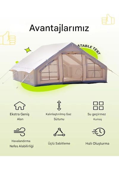 6 Kişilik Şişme Kamp Çadırı 4 Mevsim Deniz Çadır Oxford Kumaşlı P Bej