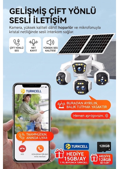 5 Kameralı 4g/e-sım Destekli 18x Zoom Ptz Güneş Enerjili Profesyonel Dış Mekân Güvenlik Kamerası