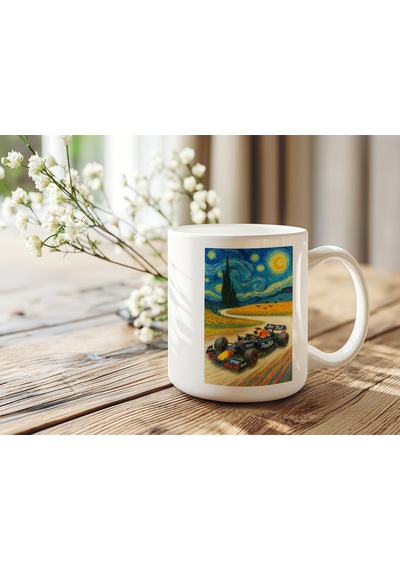 Van Gogh Yıldızlı Gece Tasarım Red Bull F1 Araba Kupa Bardak Sanat Ve Yarış Tutkusu Hediye Beyaz