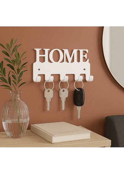 Lunoart Home Yazılı Metal Anahtarlık Askısı Duvar Tipi Anahtar Organizer Beyaz