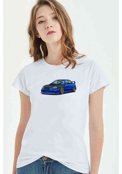 Subaru Impreza Stı Baskılı Beyaz Kadın Tshirt