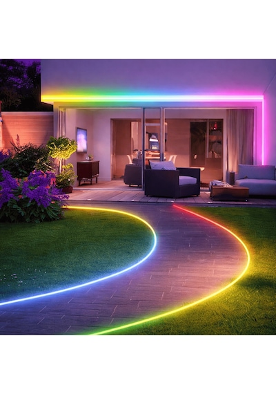 Neon Led Rgb Şerit 5 Metre Tak Çalıştır Set Ip65 Dış Mekan Uyumlu Wifi Kontrollü Magic Home Rgb Neon Aydınlatma 12v 96 Led/m 5a Adaptör Dahil
