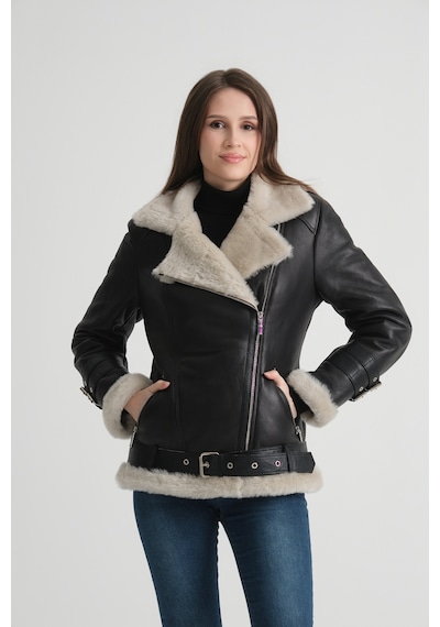 M M Marki Marki Siyah Hakiki Deri Kaban, Içi Beyaz , Kemerli Detaylar, Chic Elegance - 70 Cm Siyah-beyaz