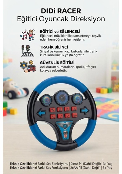 Eğitici Sesli Direksiyon Minik Sürücülerin Eğlenceli Yol Arkadaşı 09054730