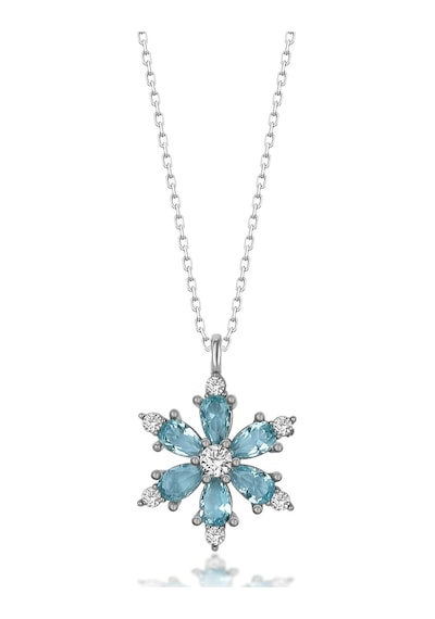 Zanaatsilver Aqua Taşli Gümüş Zincirli Kamelya Çiçegi Kolye