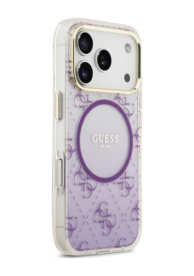 Apple Uyumlu iPhone 17 Pro Kılıf Guess Lisanslı M-safe Şarj Özellikli 4g Desenli Simli Silikon Kapak Mor Mor