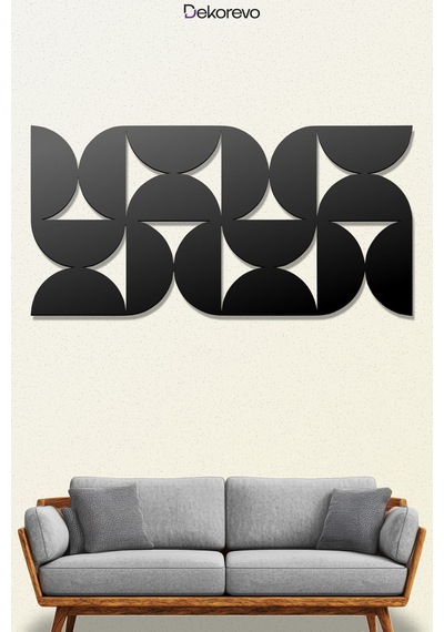 Minimalist Ritim Dekoratif Geometrik Desenli Metal Duvar Tablosu - Metal Duvar Sanatı - Siyah - 50 X 25 Cm