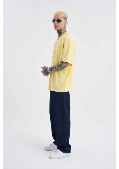 Sarı Basic Pamuklu Oversize Tshirt Sarı