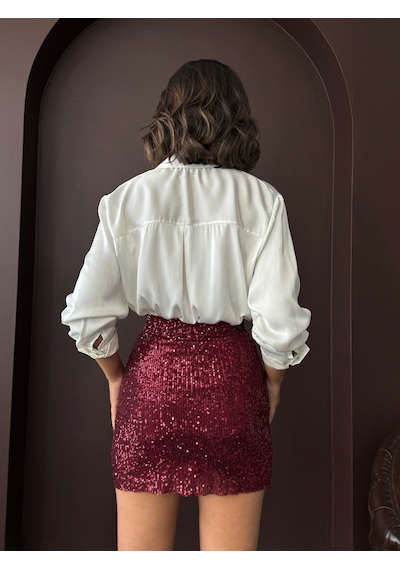 Verymoda Payetli Mini Etek - Şık Gece Ve Parti Modası F1980 Bordo