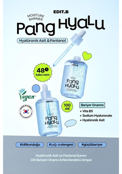 Editb Hyalüronik Asit ve Pantenol İçeren Cilt Bariyer Onarımını Destekleyen Nemlendirici Ampul 100 ML