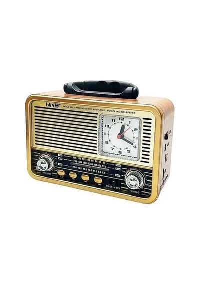 Buffer Orta Boy Saat Göstergeli Retro Ahşap Tasarım Bluetooth Hoparlörlü Radyo Fm/am Destekli, Şarjlı Ve Taşınabilir Radyo Ns-8898