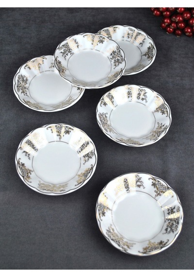 6 Adet Porselen Çay Tabağı Altın Yaldızlı Çay Tabak - Myra Gold