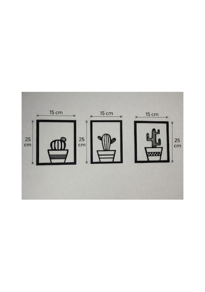 Arliadesign 3 Parçalı Kare Şeklinde Kaktüsler Ahşap Tablo Seti / Duvar Dekoru / Siyah 3 Mm Mdf