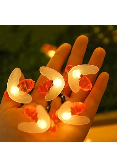 Tr Güneş Enerjili Arı Figürlü Dekoratif Led Işık 6,5 Metre - 8 Mod Bahçe, Balkon, Teras Süsleme Dekoru