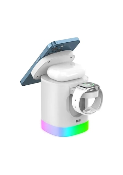 3in1 15w Apple iPhone   Uyumlu AirPods Watch Kablosuz Şarj Cihazı Rgb Işıklı T15