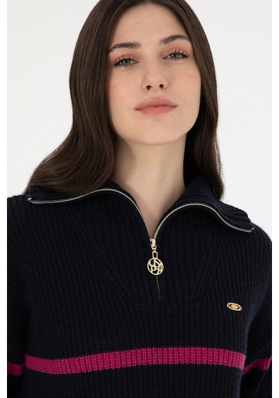U.S. Polo Assn. Kadın Lacivert V Yaka Fermuarlı Kazak 50297407-VR033