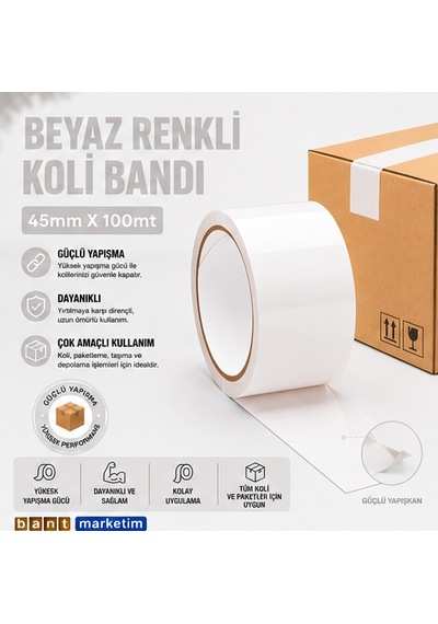 Beyaz Koli Bandı 45mmx100m Renkli Koli Bantı Beyaz Renk Hotmelt Yapışkanlı Ffe46 1