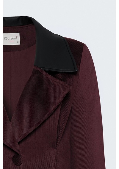 Sateen Bedene Oturan Kadife Ceket Bordo