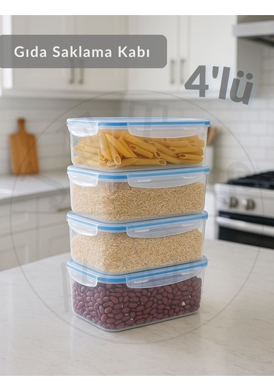 4'lü Vakumlu Saklama Kabı Seti Hava Almaz Bpa Free Kilitlenebilir Gıda Erzak Kabı 4 L Şeffaf