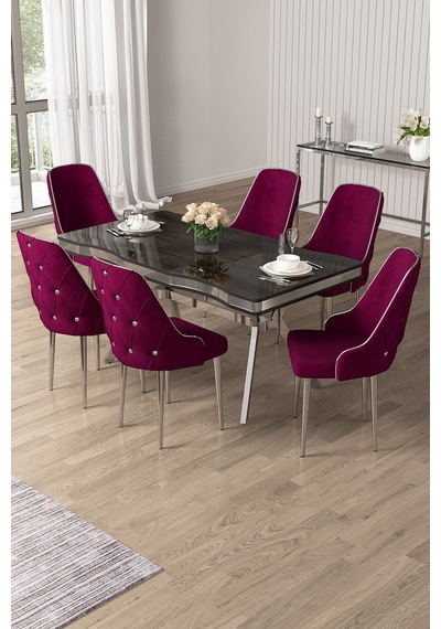 Canisa Vae Serisi 90x160 Lak Panel Antrasit Ironi Krom Ayak Masa Takımı 6 Mürdüm Sandalye Antrasit İroni Masa Mürdüm Sandalye Ayaklar Krom Canisa Vae Serisi 90x160 Lak Panel Antrasit Ironi Krom Ayak Masa Takımı 6 Mürdüm Sandalye Antrasit İroni Masa Mürdüm Sandalye Ayaklar Krom