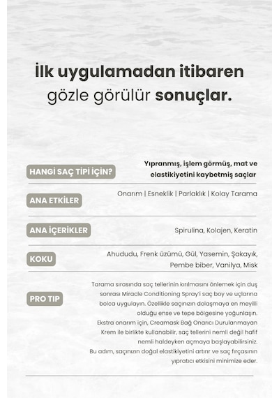 Matsu Miracle Biotin Keratin Kolay Tarama Elektriklenme Karşıtı Onarıcı Saç Spreyi 200 ml