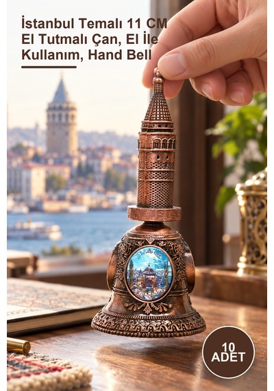 10 Adet El Çanı İstanbul Temalı 11 Cm El Tutmalı Çan, El İle Kullanım, Hand Bell