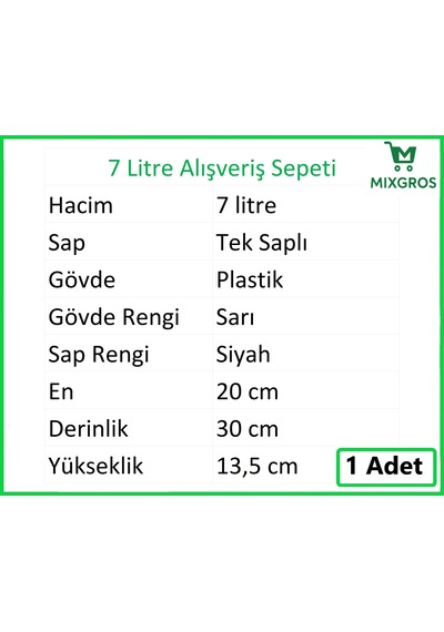 Plastik Kozmetik Alışveriş El Sepeti 7 Litre Sarı 1 Adet Sarı