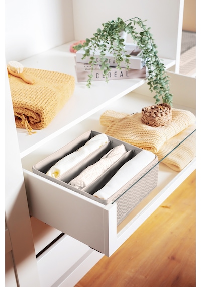Serstil 6 Bölmeli Çekmece Içi Dolap Kıyafet Iç Çamaşırı Katlanabilir Düzenleyici Organizer Kutu 28x28x12cm Martı Gri