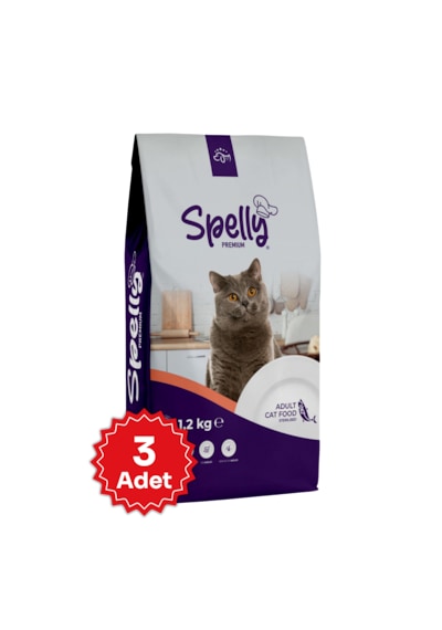 Spelly Premium Somonlu Kısırlaştırılmış Yetişkin Kedi Maması 3 x 1200 G