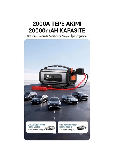 Tr 12v 2000a 20000mah Akıllı Akü Takviye Cihazı İle Hava Kompresörü