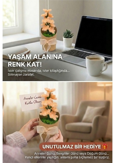 Yavruağzı Papatya Şönil Çiçek Yapım Kiti Şönil Hobi Seti